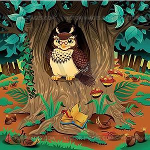 Scene with owl - vector image