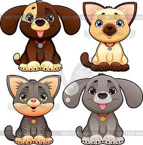 Cute dogs and cats - vector image