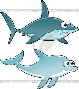 Dolphin and Shark - vector image