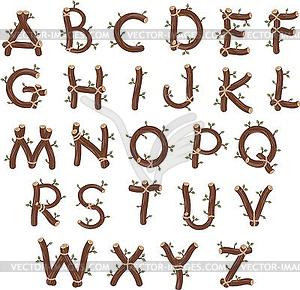 Alphabet with branches and leaves - stock vector clipart