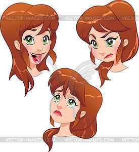 Expressions of young girl - vector clipart