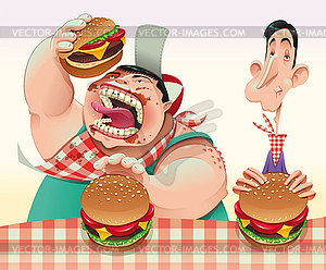 Guys with hamburgers - vector clipart