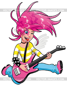 Young musician with electric guitar - vector clip art