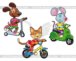 Animals on vehicles - vector clip art