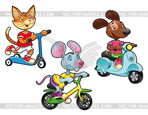 Animals on vehicles - vector image