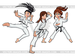 Young girls, Karate Players - vector clipart