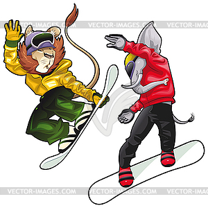 Savannah animals on snowboard - vector image