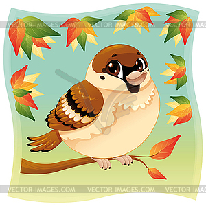 Funny little sparrow on branch - vector EPS clipart