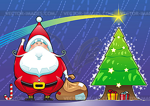 Santa Claus with Christmas tree - vector clipart
