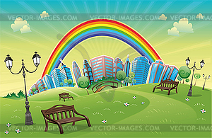 Park with rainbow - vector image