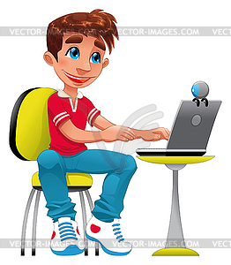 Boy and computer - vector clip art