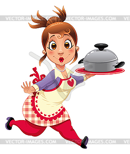 Housewife with pot - vector image