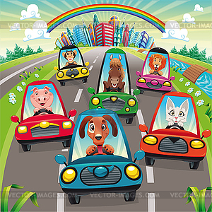 Traffic on road - vector clipart