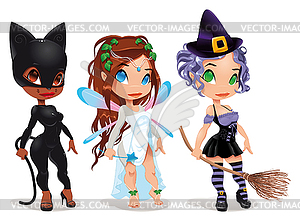 Cat, Fairy and Witch - vector clipart