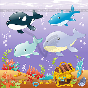 Family animals in sea - vector clip art