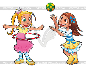 Две девочки играют - векторный рисунок