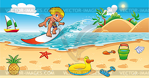 Surfing in sea - royalty-free vector clipart