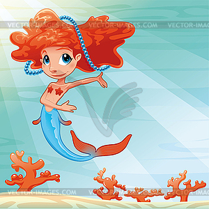 Young mermaid with background - vector clip art