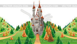 Medieval castle in land - color vector clipart