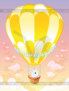 Hot air balloon with white bunny - vector clipart / vector image