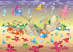 Family of marine animals in sea - vector image