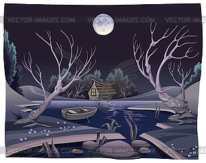 Pond in night - vector clipart