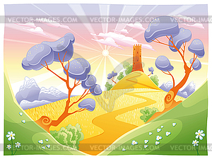 Landscape with tower - vector clipart