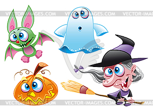 Witch, Ghost, Bat, Pumpkin - vector clipart