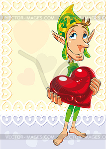 Sweet elf with heart - vector clip art