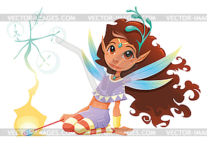 Fairy girl with magic wand - vector clipart