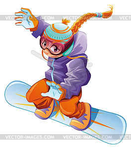 Молодая девушка сноубордиста - векторизованное изображение клипарта