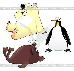 Bear, penguin and walrus - vector clipart