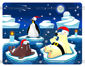 Новый год на Северном полюсе - рисунок в векторном формате