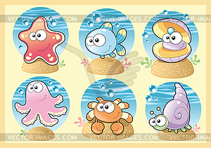 Sea Family with background - vector clipart