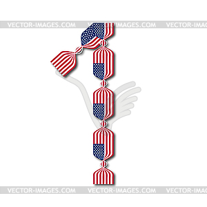 Number 1 made of USA flags in form of candies - vector image