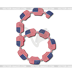 Number 6 made of USA flags in form of candies - vector clipart