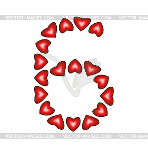 Number 6 made of hearts - vector image