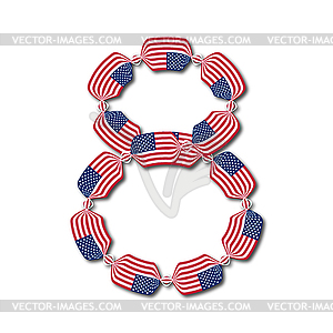 Number 8 made of USA flags in form of candies - vector image