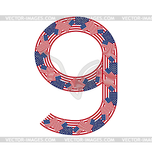 Number 9 made of USA flags - vector image