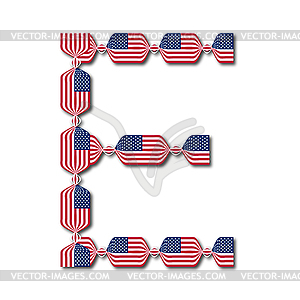 Letter E made of USA flags in form of candies - vector clipart