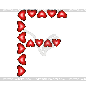 Letter F made of hearts - vector image