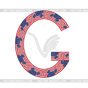 Буквица G выполнен из флагов США - векторный клипарт EPS