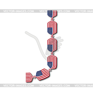Буквица J изготовлены из флагов США в виде конфет - рисунок в векторе