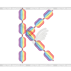 Letter K made in rainbow colors - vector image