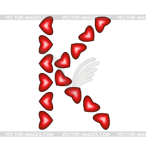 Letter K made of hearts - vector clip art