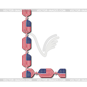 Letter L made of USA flags in form of candies - vector clipart