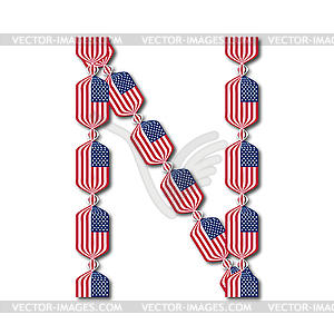 Letter N made of USA flags in form of candies - vector EPS clipart