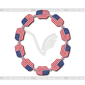 Letter O made of USA flags in form of candies - vector image