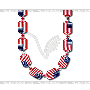 Letter U made of USA flags in form of candies - vector image