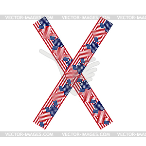 Letter X made of USA flags - vector clipart